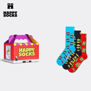 
[2026 New Style]Happy Socks Trendy Brand 3 Pairs Hamburger Creative Socks Gift Box Niche Mid-Tube Socks