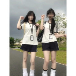 Two-Stripe Striped Sports Shorts for Women, Spring, Autumn, and Summer, High-Waisted, Loose Fit, Petite Jk Style, Gymnastics Wide-Leg Five-Point Sweatpants