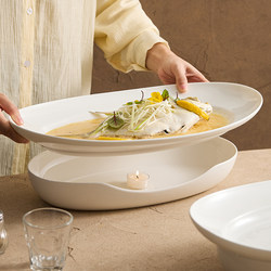 Yogurt Candle Heating Insulated Fish Plate for Home and Hotel Use, Open Flame Tableware, Restaurant-Specific Steamed Fish Ceramic Plate