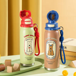 Cup Bear Ruiqi Double Drink Insulated Cup Outdoor Portable Sports Water Bottle 316L Stainless Steel Cup Student Straw Cup