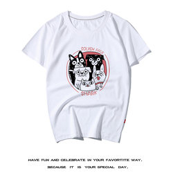 Short-sleeved Hong Kong style T-shirt two-dimensional staring puppy summer fashion brand clothes cute cartoon pet dog teenager summer t