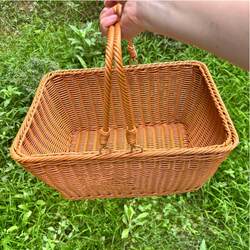 Picnic Basket ins Outdoor Spring Outing Rattan-Like Large Tote Basket Grocery Shopping Basket Trendy Countryside Picking Basket