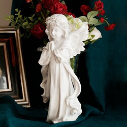 European Retro Distressed White Angel Girl Decoration Ornament American Resin Figurine Small Gift