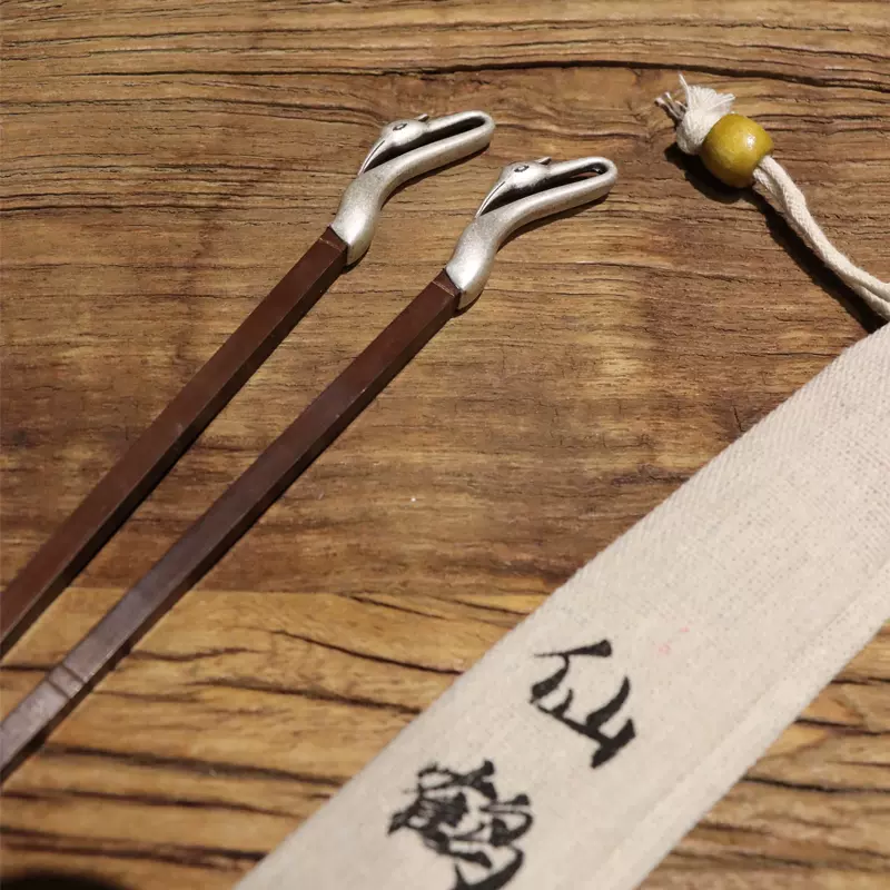 家用仿古炭炉夹碳工具橄榄炭纯手工铜筷子工夫茶茶道配件仙鹤火箸
