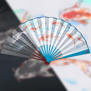 
Fearless Contract Valorant Blue Black Surrounding Metal Koi Fish Fan Tai Chi Fan Cheng Lake Rippling Valorant