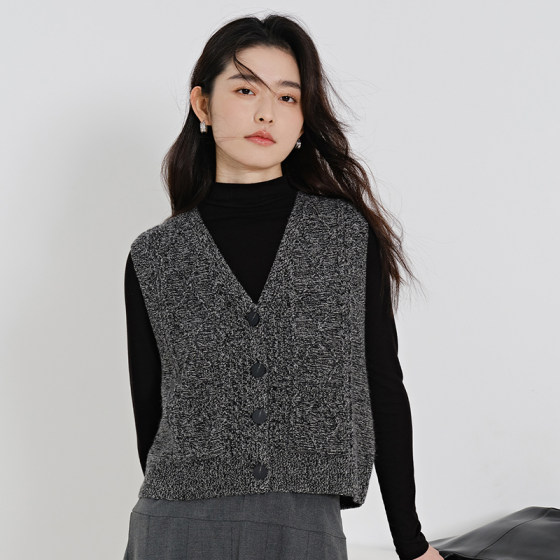 Snowford Cashmere Vest Women's V-neck Cable Cardigan Waistcoat 25 Autumn New Floral Sleeveless Knitted Thick Vest