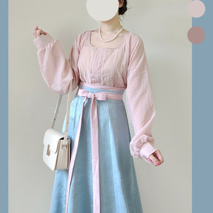 
Original from Guyuefang [Pink] Tang Dynasty modified garden collar shirt jacquard eight-tie skirt spring and summer daily commuting Hanfu style
