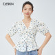 D.SIGN sweet printed puff sleeve V-neck shirt for women's summer 2025 new short sleeve short trouser top