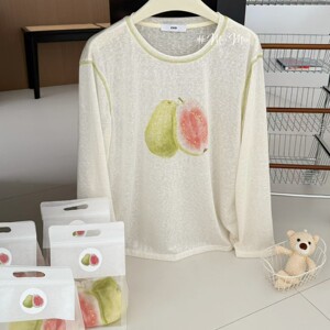 
Korean generation ch Dongdaemun women's summer thin Tencel Snowflake front shoulder slimming fresh fruit sunscreen blouse t