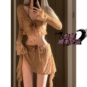 Lace hood skirt four -piece body swimsuit

