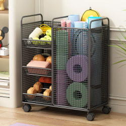 Yoga Mat Storage Basket, Sports Equipment Storage Rack, Household Movable Wheeled Storage Rack for Basketball and Badminton, Gap Storage