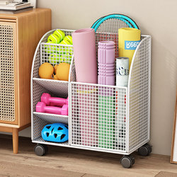 Yoga Mat Storage Basket, Home Fitness Equipment Storage Rack with Wheels, Basketball and Badminton Gap Storage Shelf