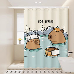 Kapibala Cartoon Bathroom Shower Curtain Waterproof Thickened Fabric No-Drill Shower Partition Curtain