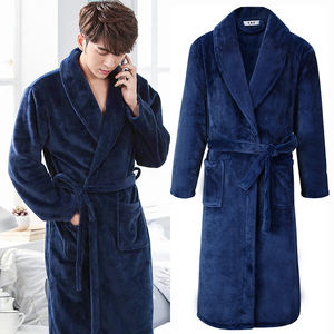 Bathrobe men's thickened flannel plus velvet pajamas coral velvet nightgown women's winter long large size home clothes hotel yukata