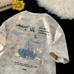 Tie-Dye Suede Short-Sleeve T-Shirt for Men, New Summer Heavyweight ins Trendy Brand, Loose-Fitting American-Style Dirty Look Top