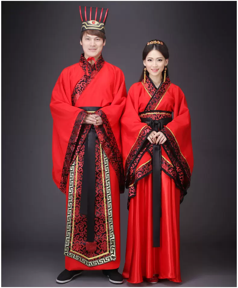 レディース中国式の新郎の結婚式の礼服の赤と黒の唐の服の親戚を迎え