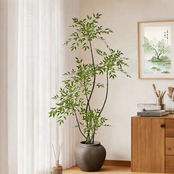 Artificial Green Plant Nandina, High-End Vintage-Style Decorative Piece for the Living Room, Realistic Fake Tree Indoor Potted Plant for Landscaping