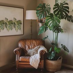 Monstera Artificial Green Plant High-End Light Luxury Living Room Office Bionic Plant Potted Floor-Standing Ornament Decorative Fake Tree