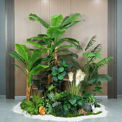 Simulated Green Plants for Landscaping, Large Indoor Combination of Tropical Artificial Plants, Company Front Desk Landscape, Artificial Tree Potted Decoration
