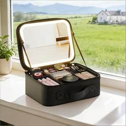 Cosmetic Bag 2026 Hot-Selling High-End Led Mirror Portable Large-Capacity Storage Compartment Hand-Held Makeup Case for Women