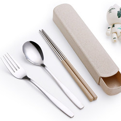 Creative and Cute Stainless Steel Portable Tableware Chopsticks Spoon Fork Set Student Single Set Three-Piece Cutlery Box