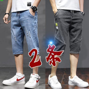 Summer thin seven denim denim shorts, men wearing loose over -knee casual pants, boys, pants pants pants
