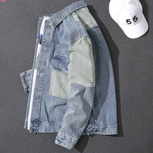 
Early spring 2024 trendy spring autumn and winter new light color spliced ​​workwear casual loose large size jacket denim jacket men