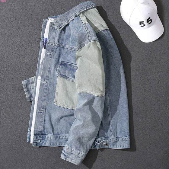 
Early spring 2024 trendy spring autumn and winter new light color spliced ​​workwear casual loose large size jacket denim jacket men