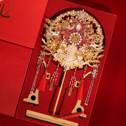 Double-Sided Round Fan Bride Wedding DIY Material Kit Handmade Wedding Xiuhe Fan Finished Product High-End Wedding Gift