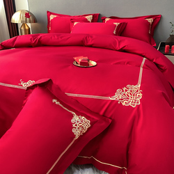 High-end Simple Wedding Four-piece Set Big Red Bed Sheet Quilt Cover Cotton Pure Cotton Wedding Bedding Wedding Room Quilt
