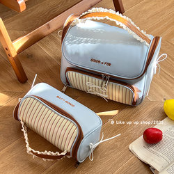 ins Style Cosmetic Bag for Women, Large Capacity Makeup Brush Storage Bag, 2025 New Model, Partitioned, Portable for Travel and Toiletries