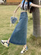 Retro denim skirt for women in summer 2025 new high-waist loose slim A-line slit straight hip skirt
