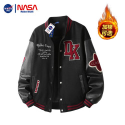 Nasa Collaboration American-Style Color-Blocking Baseball Jacket for Men, Spring and Autumn Hip-Hop Embroidered Fleece Pilot Jacket
