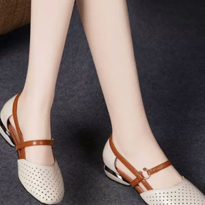 
Hollow sandals summer fashion sandals women's round toe hollowed-toe sandals genuine leather thick heel women's shoes versatile low heel