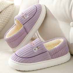 Women's Fleece-Lined Cotton Slippers with Closed Heel, Thick-Soled, Indoor, Non-Slip, Silent, for Autumn and Winter, Maternity Cotton Shoes
