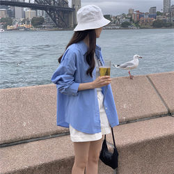 Blue Shirt for Women, Spring and Autumn, Unique Design, Casual Shirt, Loose and Lazy Style, Long-Sleeved Outerwear