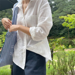 French-Style Cotton and Linen Sun-Protective White Shirt for Women, Long-Sleeved, Thin, Loose-Fitting, Korean-Style Shirt, Tencel Linen Top for Summer
