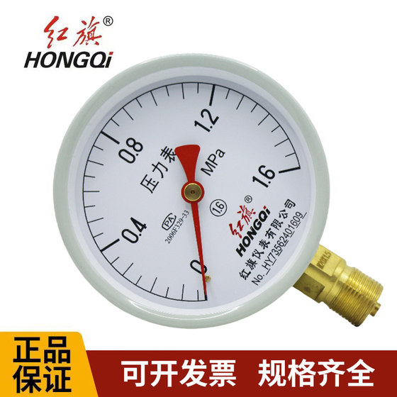 
Hongqi Instrument Y100 Pressure Gauge Vacuum Gauge Floor Heating Fire Pipeline 1.6MPA Water Pressure Gas and Hydraulic Oil Pressure Negative Pressure