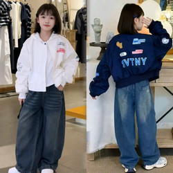 Girls' Jacket Spring and Autumn 2026 New Stylish Printed Jacket for Older Girls Loose Casual Baseball Jacket