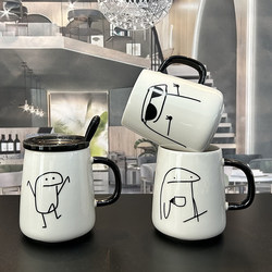 Simple Cartoon Ceramic Mug, Creative and Personalized Couple Coffee Cup, Men's and Women's Milk Cup, Household Water Cup