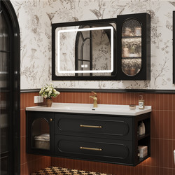High-End Side Cabinet Oak Painted Ceramic Integrated Basin Smart Combination Bathroom Hand Wash Basin Bathroom Cabinet