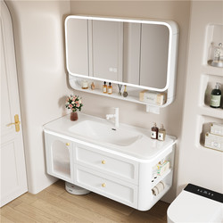 New Simple Swan White Solid Wood Side Cabinet Smart Bathroom Cabinet Bathroom Ceramic Integrated Basin Hand Wash Basin