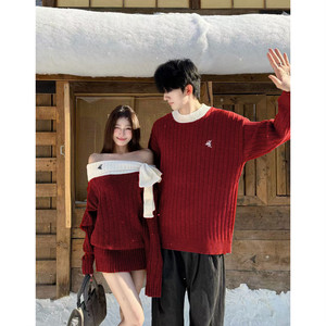 
Couple clothing autumn and winter 2026 new ins super hot sweater dress for one man and one woman Korean style French sweater trend