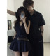 Niche design couple outfit summer 2025 Korean short-sleeved T-shirt women's dress French dress one dress one dress ins trendy
