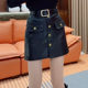 European station autumn and winter pu leather short skirt 2024 high waist casual hip-pack skirt versatile base button retro skirt