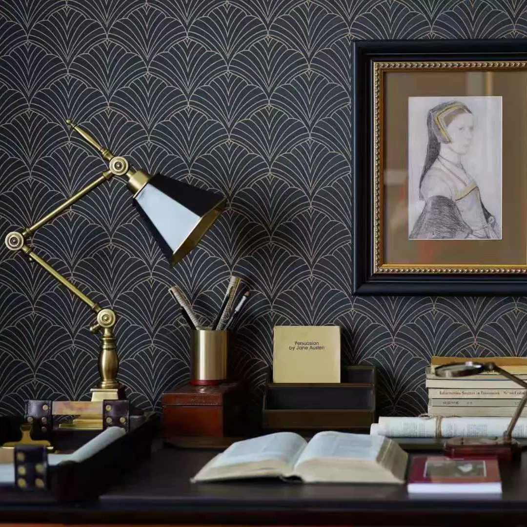 幾何扇形高端奢華黑灰色壁紙比利時原裝進口好好住網紅款ab 幾何扇形高端奢華黑灰色壁紙比利時原裝進口好好住網紅款ab