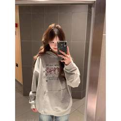 (Xinjiang Direct Shipment) Korean Style Hooded Sweatshirt for Women 2025 New Autumn and Winter Fleece-Lined Student Jacket Loose Oversize