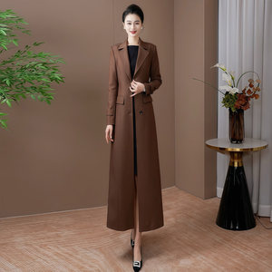 
Coffee trench coat for women long 2025 autumn new high-end atmospheric and high-end temperament over-the-knee coat coat 507