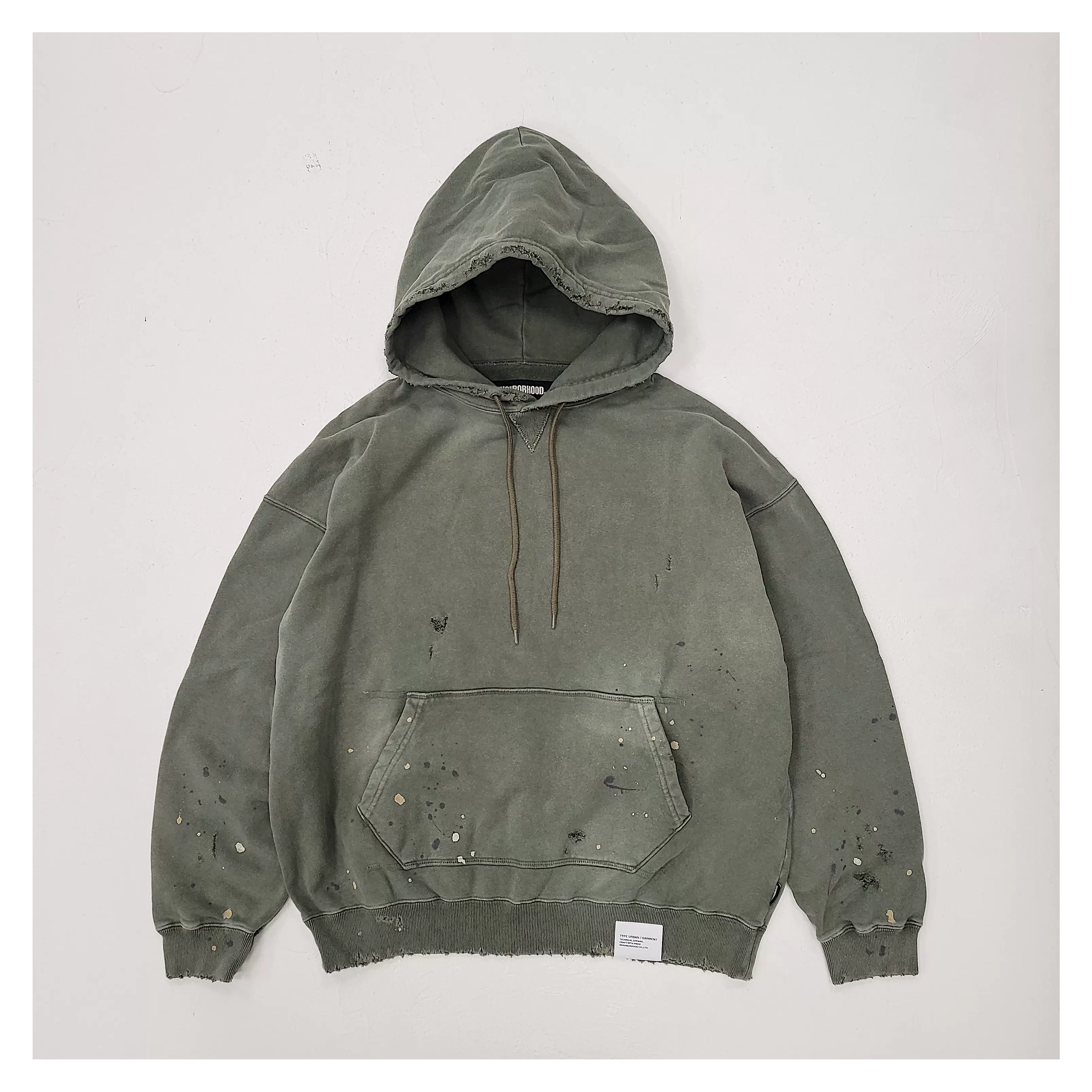 現貨NEIGHBORHOOD 23AW DAMAGE SWEATPARKA LS 潑墨做舊破壞帽衫-Taobao