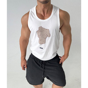 
160g weight thin pure cotton sports fitness vest sleeveless T-shirt muscular men trendy brand loose and strong training clothes